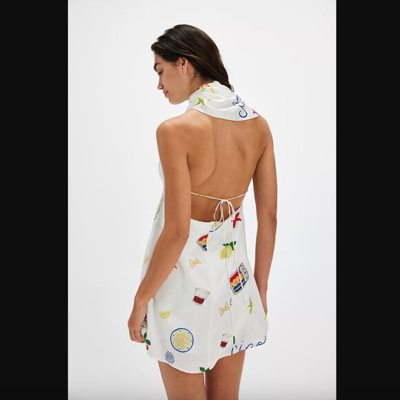 For Love & Lemons Carla Amalfi Coast Print Scarf Mini Dress S - Picture 2 of 8